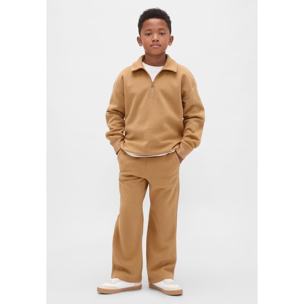 Gap Kids Tan Fleece 1/4 Zip Sweatshirt and Wide Leg Sweatpants Set Sz L 10